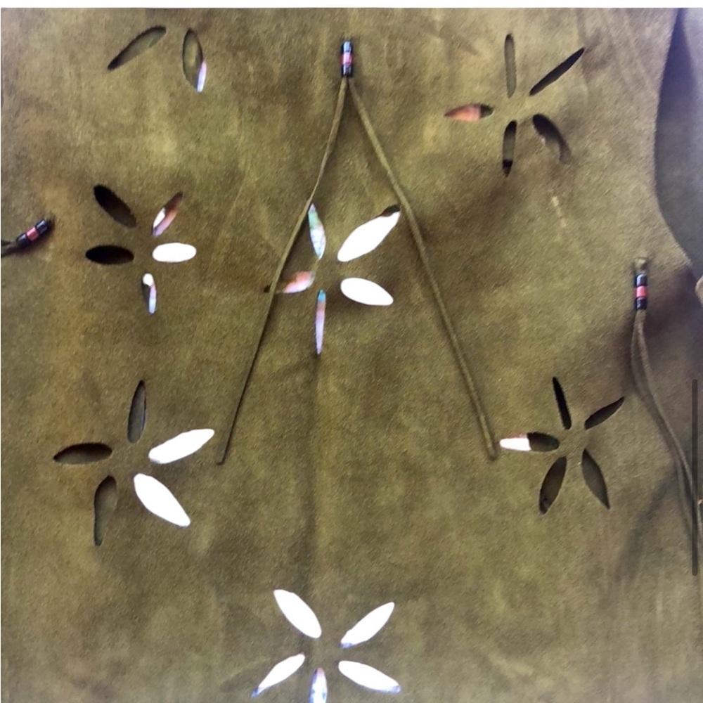 Vintage Army Green Suede Vest Fringe Detail and Flower cut outs - Picture 11 of 16